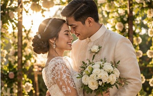 Romantic Filipino wedding couple